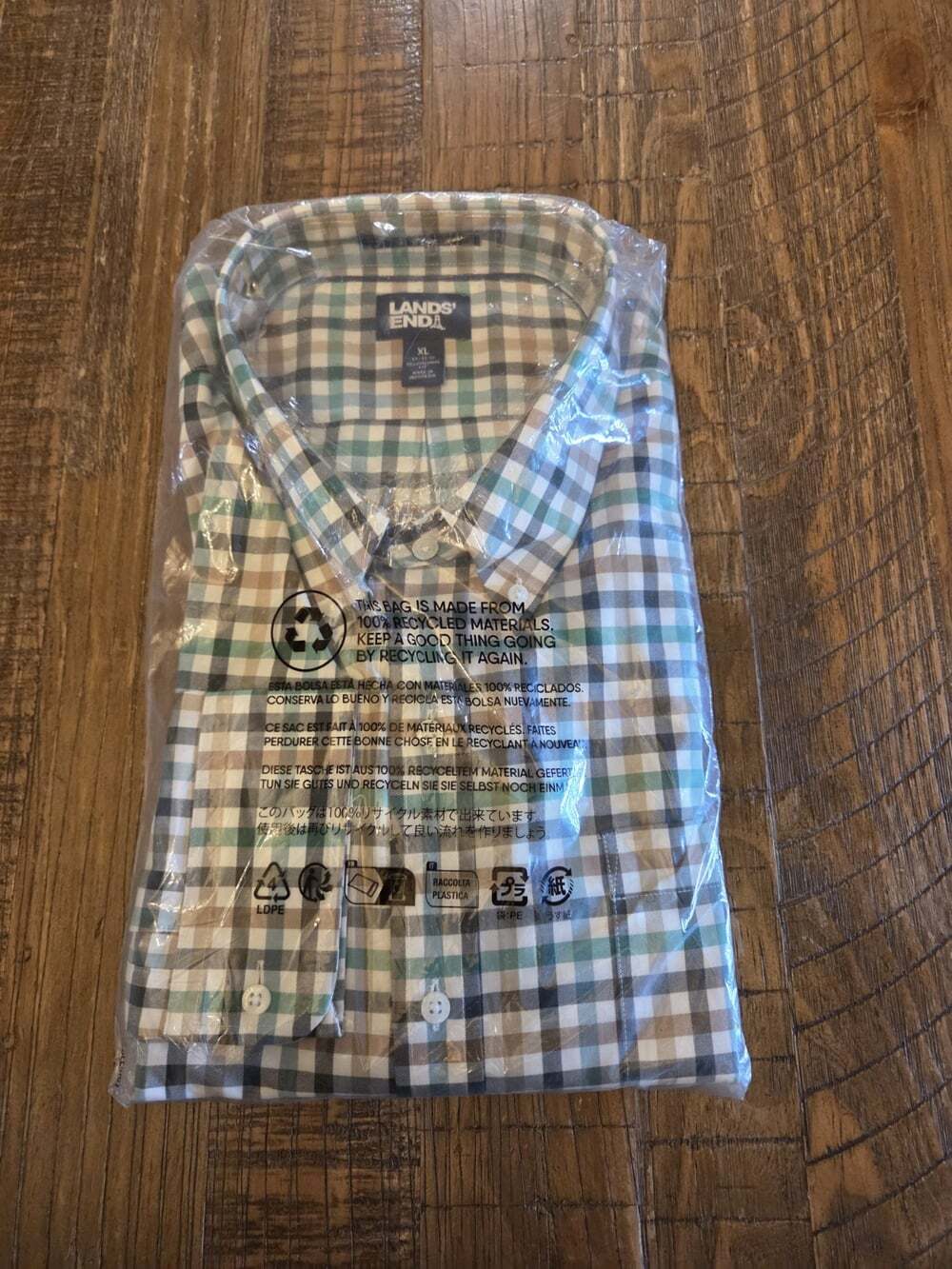 NWT Lands End Mens Button-up Plaid Longsleeve Shirt Size XL